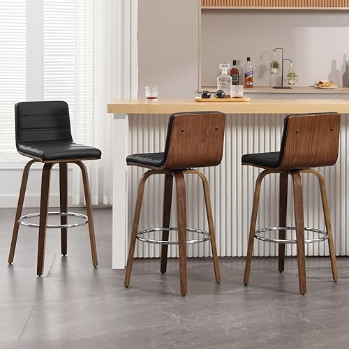 Miniatura 54 de Bekrvio Juego de 2 Taburetes de Bar Giratorios con Respaldos, Taburete de Bar Tapizado de Cuero PU de 29 Pulgadas de Altura, Respaldo en Forma de L,