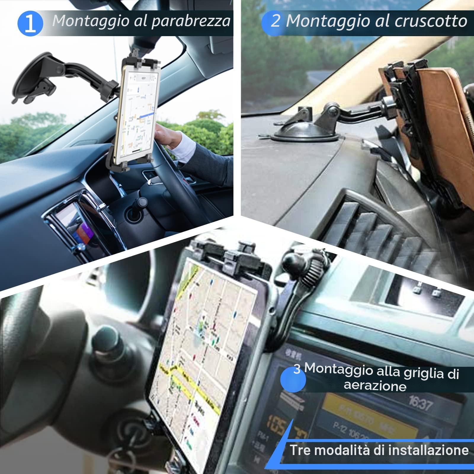 OHLPRO Supporto Tablet Auto Regolabile Girevole 360° Universale Parabrezza 6-11 Pollici iPad Samsung Huawei Tab