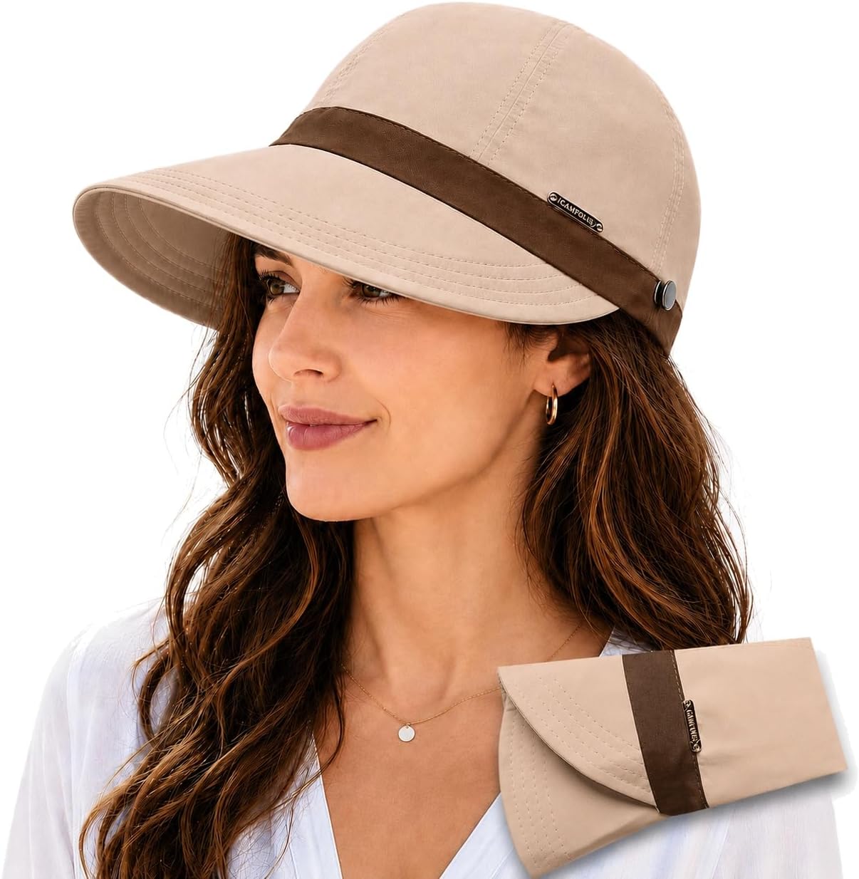 UPF 50+ Foldable Packable Wide Brim Sun Hat for Women with Ponytail Hole