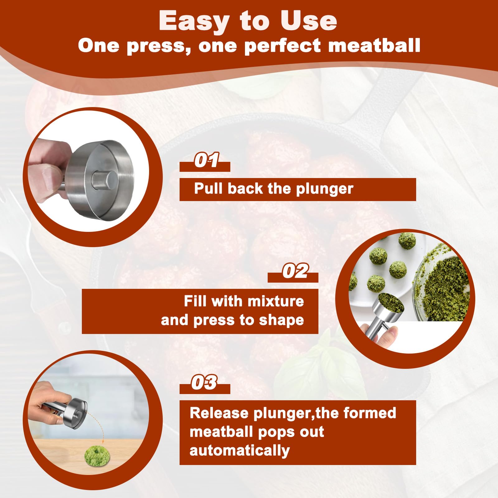 Porzionatore di Falafel con Foro in Acciaio Inossidabile, Paletta per Falafel Professionale, Stampo Polpetta Non Appiccicoso, Strumento Utensili Polpette Riutilizzabile per Cucina Casa e Ristorante