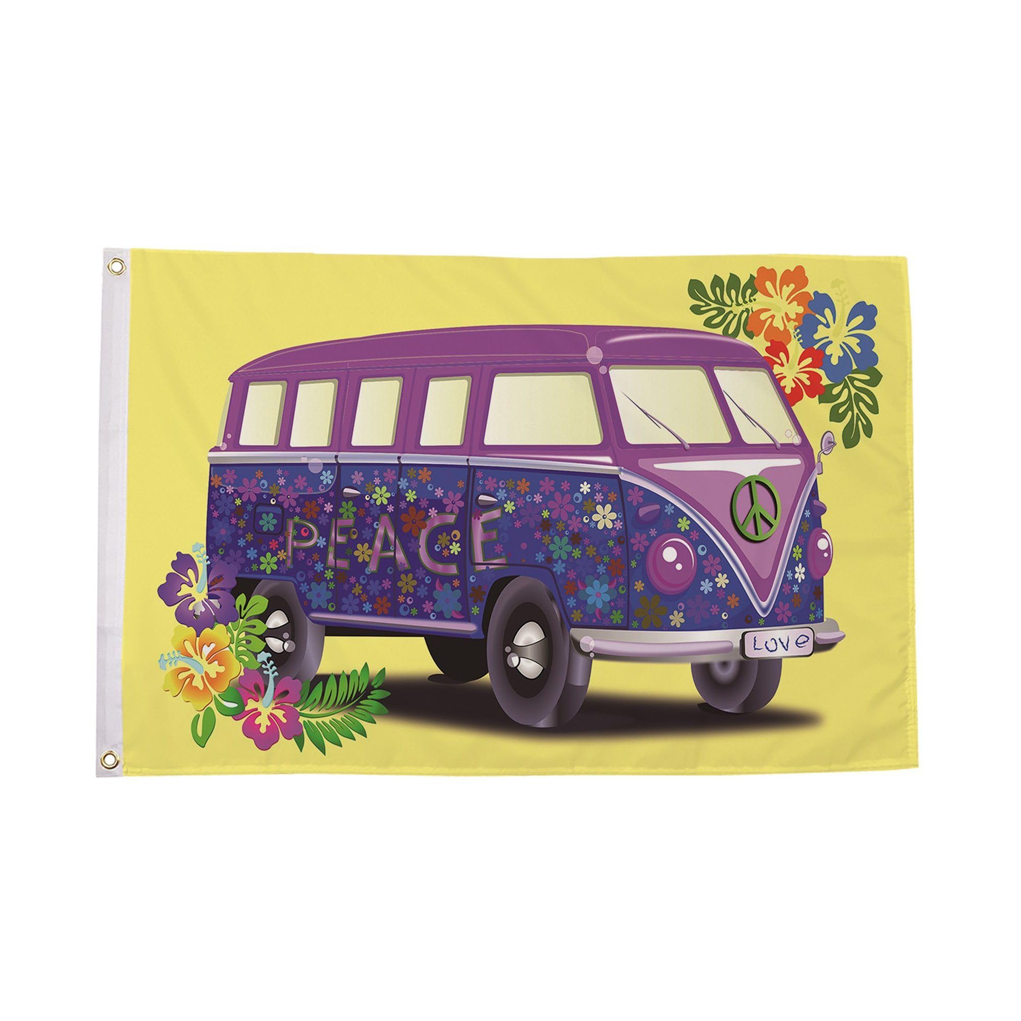 Flagtex Peace Camper Van Yellow Flag 5ft x 3ft Large Flag 150cm x 90cm | Premium Woven Polyester with Brass Eyelets | Indoor Outdoor Display Garden Decoration Wall Hanging