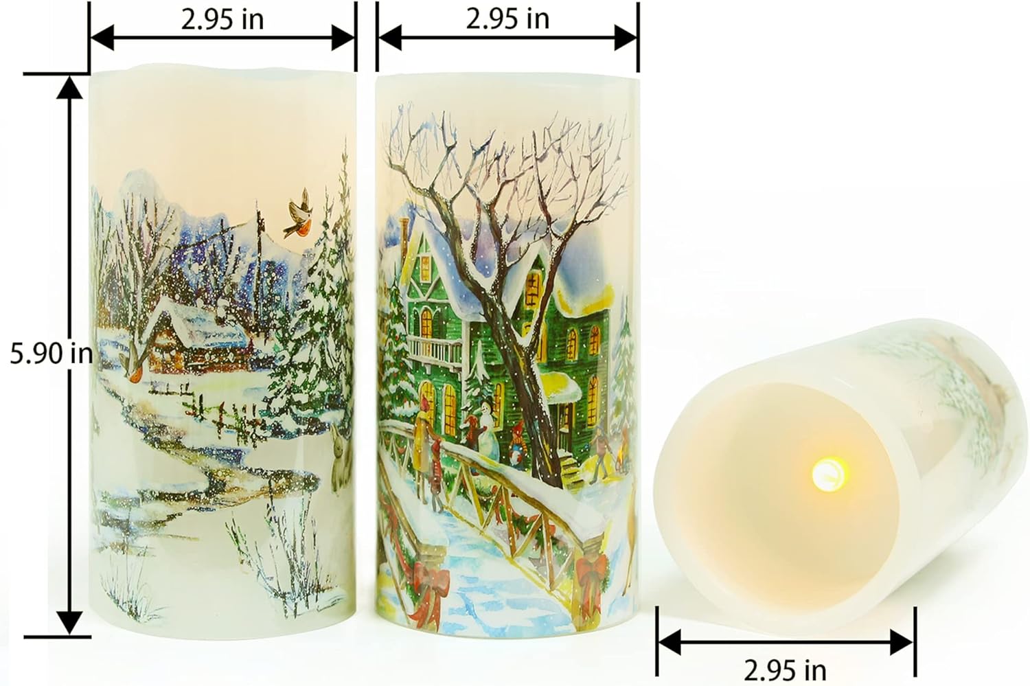 Darnassus Christmas Flameless Candles Real Wax LED Candles Decor Battery Operated with Timer and Green Christmas Tree Decal,Set of 3,Warm Light