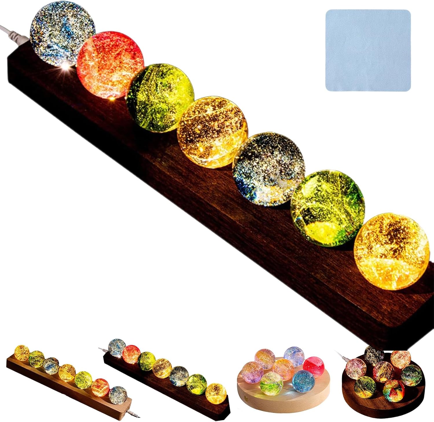 Core Memories Lamp, Inside Out Lamp, Inside Out Memory Ball, with Wooden Led Light Base Crystal Quartz Ball, for Meditation (Rectangular sapele Base)