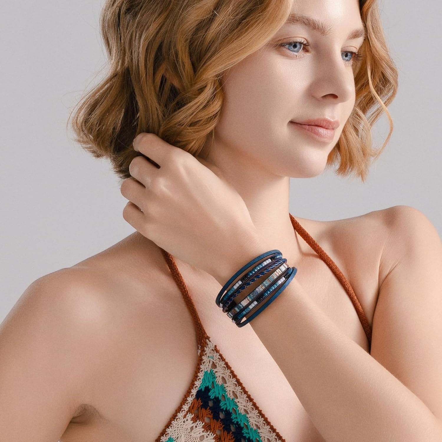 FANCY SHINY Boho Leather Wrap Bracelets Trendy Layered Bracelets with Magnetic Clasp Strackable Bohemian Jewelry Cowboy Cowgirl Chic Gifts for Women - Image 4