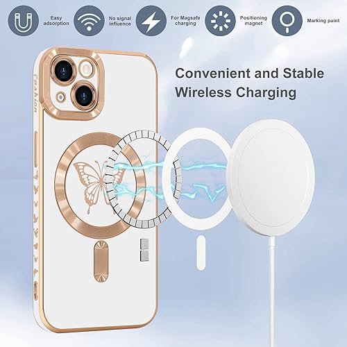 Miniatura 10 de Lafunda Funda magnética para iPhone 15 Pro Max para mujeres y niñas, compatible con MagSafe Bonita mariposa a prueba de golpes, protección de