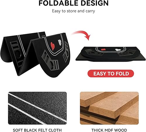 Miniatura 5 de YUZPKRSI Mesa de póquer 3 en 1, diseño de mesa de póquer Texas Hold'em con fieltro negro reversible, tapete plegable para dados de mesa de póquer