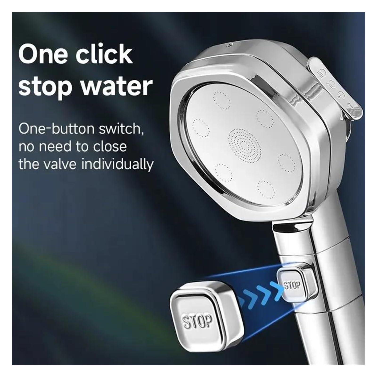 Soffione doccia esagonale pressurizzato a quattro velocità, filtro per l'acqua ABS rigido sovralimentato e anticaduta(White)