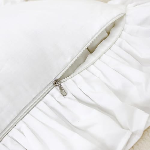 Miniatura 8 de Lemfux Juego de 2 fundas de almohada europeas blancas con volantes, 20 x 20 pulgadas, fundas de cojín cuadradas 100% de algodón, estilo shabby chic,