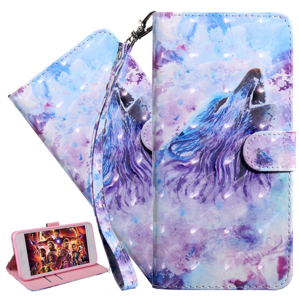 Moto E6 Case Moto E6 Wallet Flip Case 3D Cute Animals PU Leather Flip Notebook Wallet Case Magnetic Stand Card Slot Folio Bumper Phone Case for Motorola Moto E6 3D Art Wolf BX