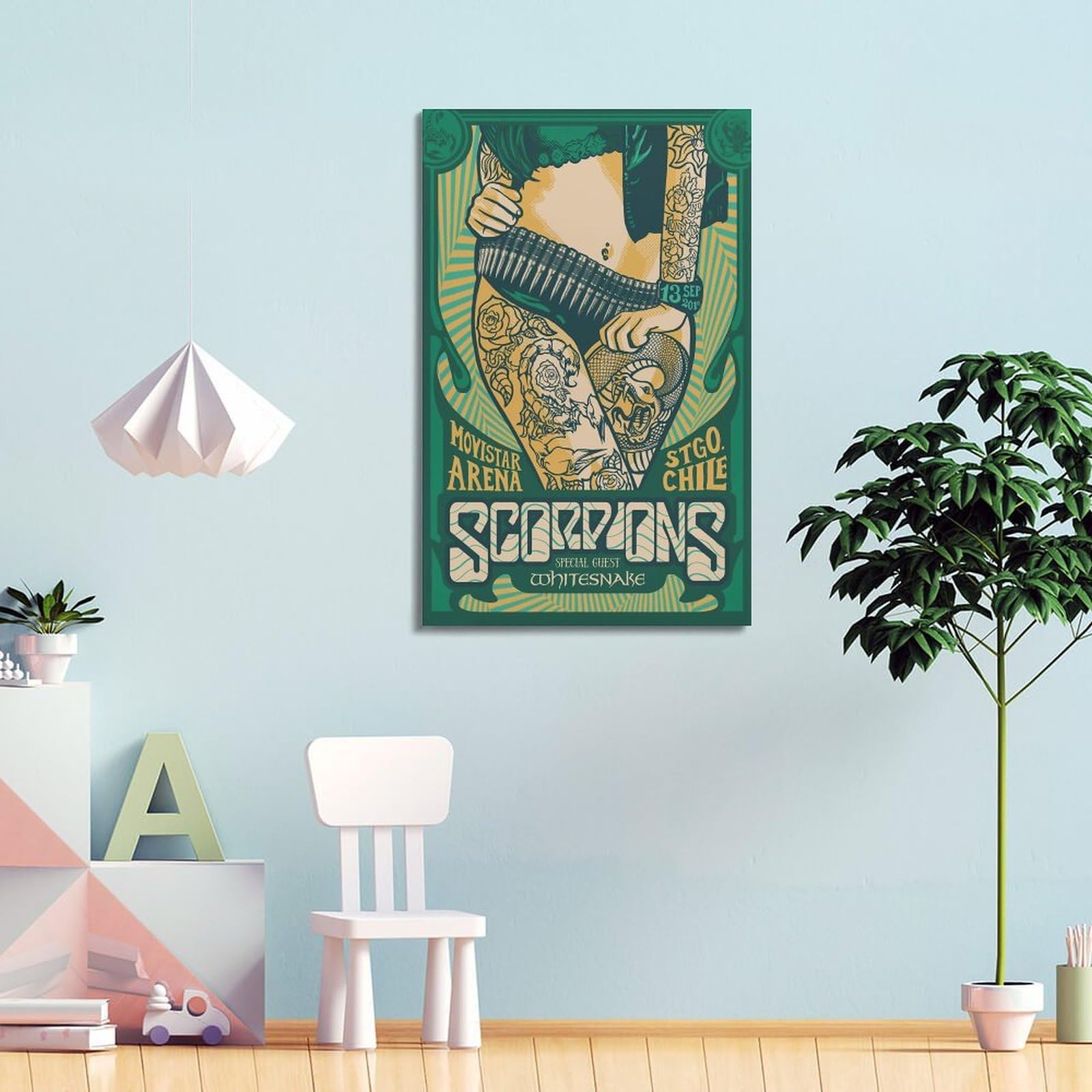 WXYZZB Album fotografico moderno per famiglia, poster su tela, decorazione artistica da parete per la stanza, poster musicale pop art con scorpioni, concerto in Stgo Chile, immagini artistiche, 50 x