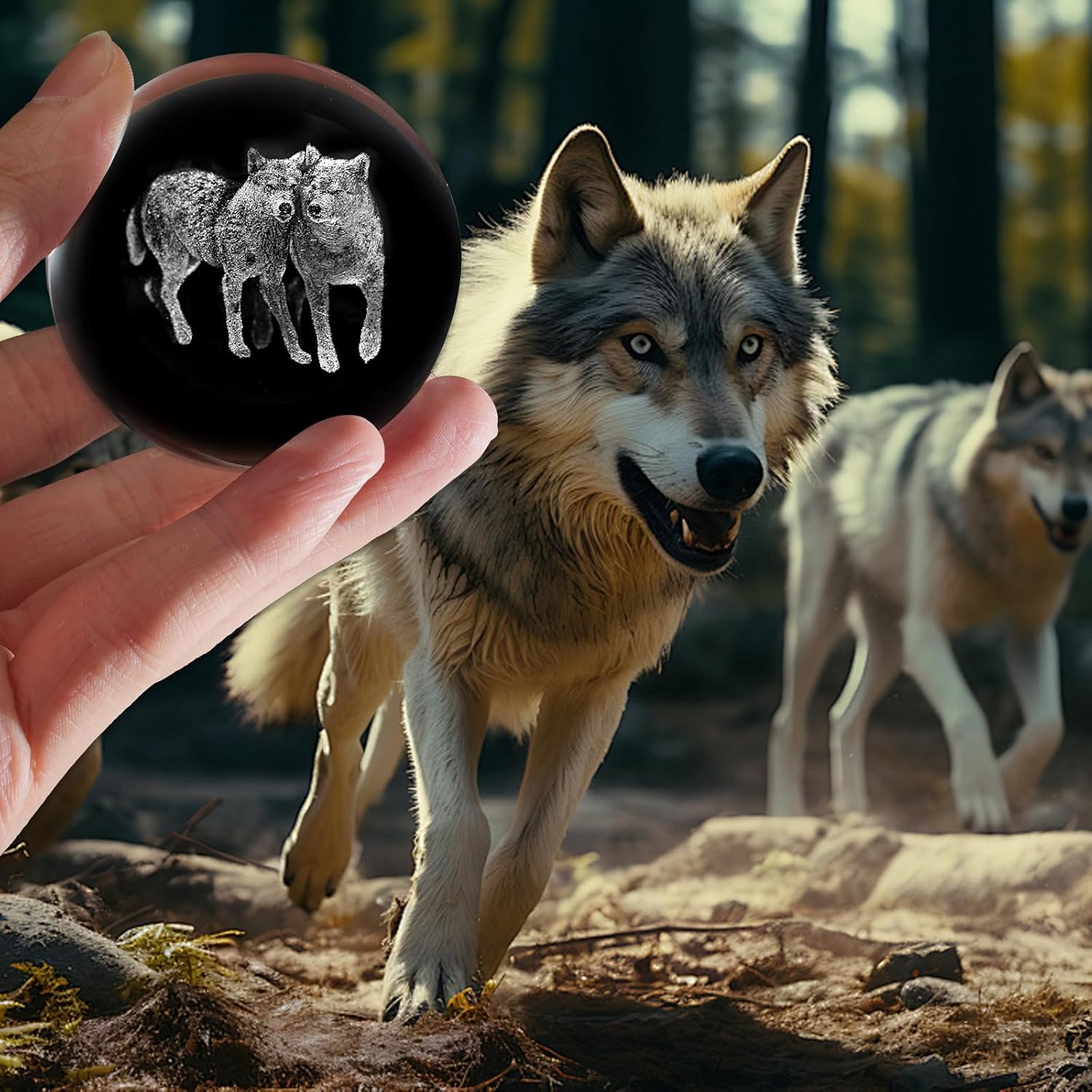 3D Wolf Crystal Ball with Stand Lase Engraved Glass Sphere Paperweight Wolf Decor Gift - Image 5