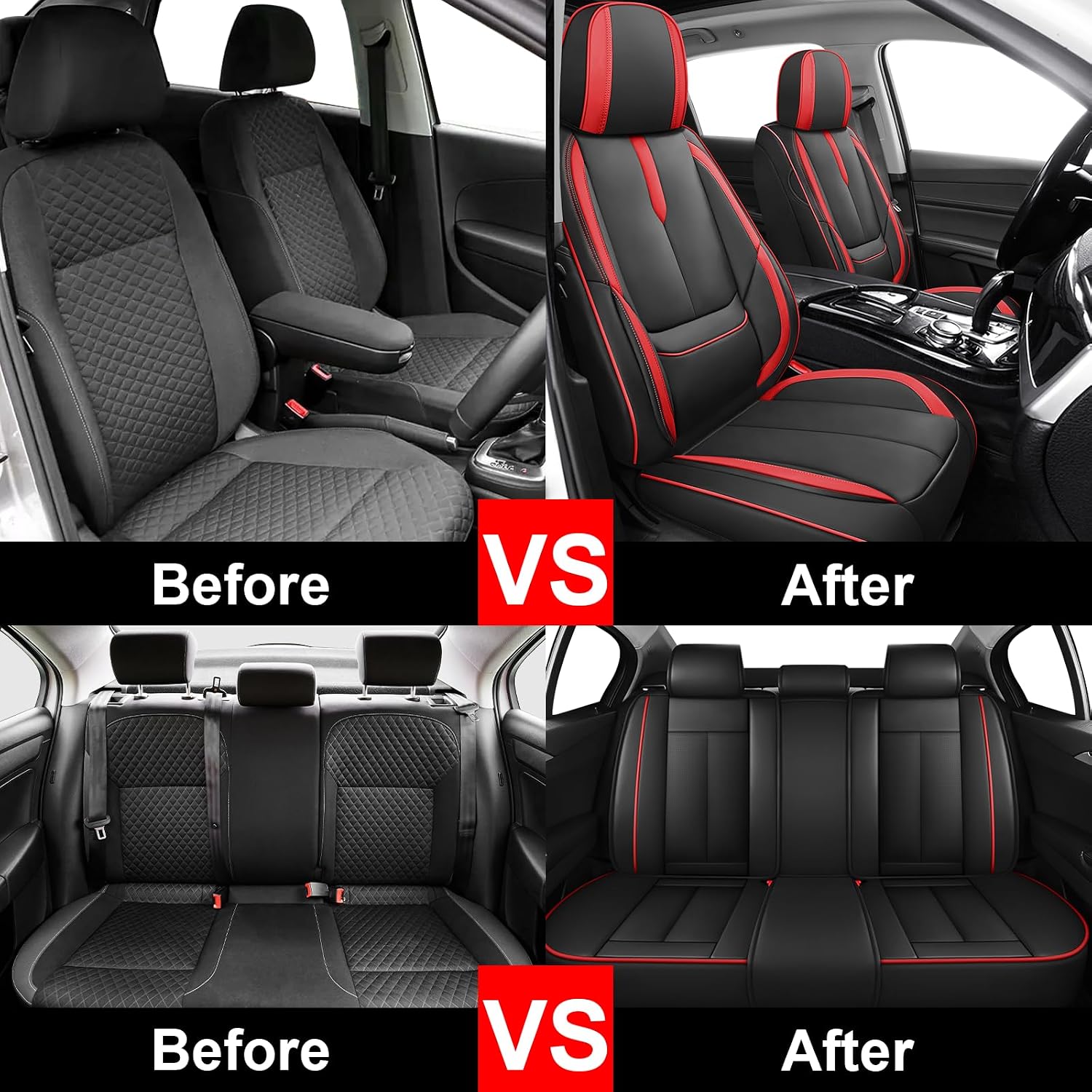 5 Full Seat Covers for Honda HRV 2016-2025, Premium Nappa Leather Seat Cover, Fully Wrapped Protect Modern Style Seat Cover (5-Seat Standard, Black & Red)