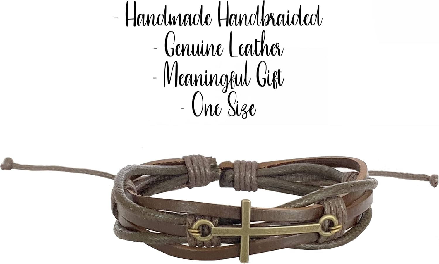 Braided Leather Bracelet for Man or Women Cross Symbol Faith Jewelry Handmade Adjustable Unique - Image 4
