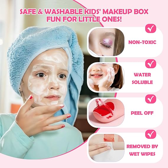 Kids Makeup Sets for Girls, Washable and Safe Make Up Set Girls Toys, Childrens Princess Play Games Toys Presents, Princess Christmas Birthday for Age 3-12 Year Old Girl