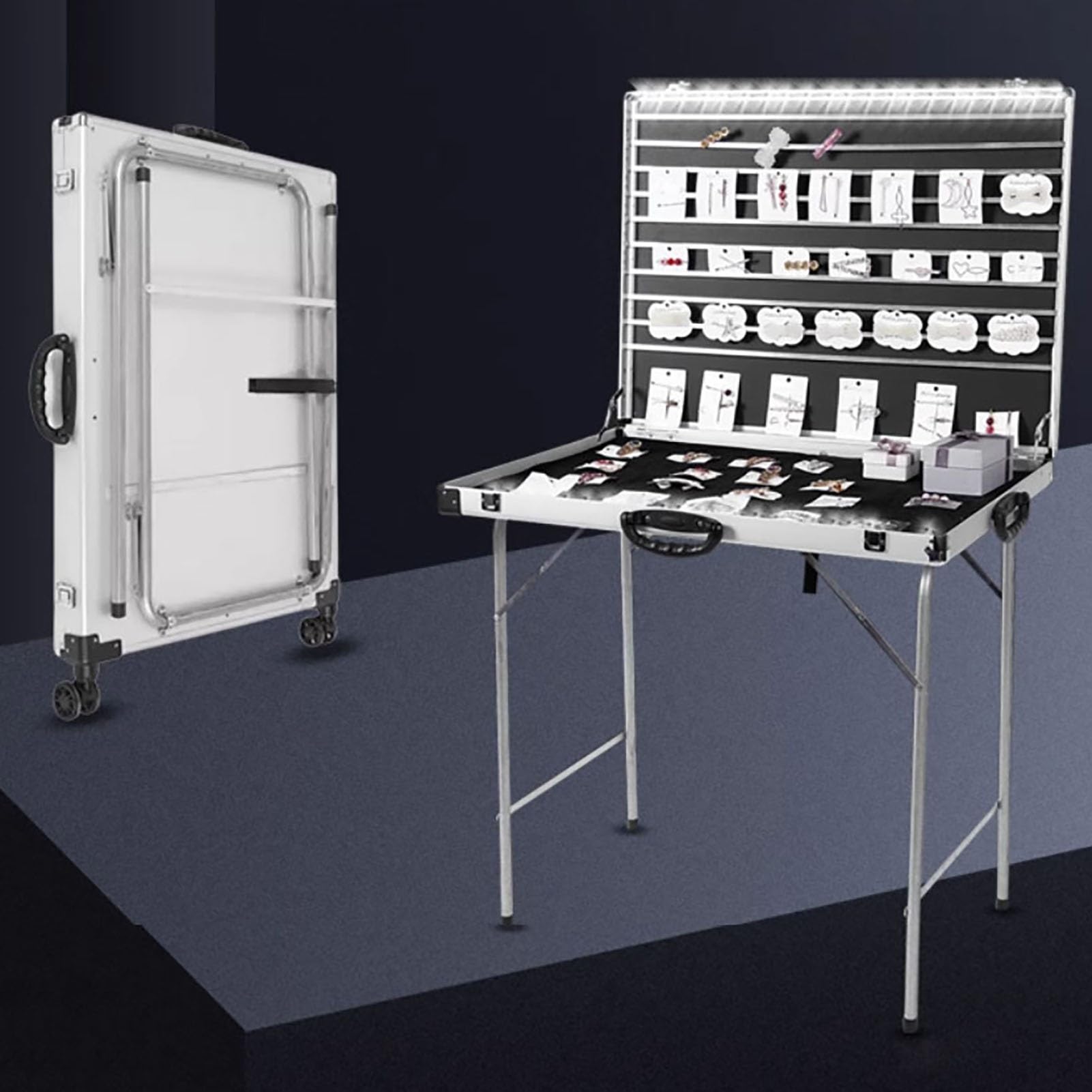 Marktstand Verkaufsstand Faltbarer Verkaufsstand für Schmuckketten, Aluminium Straßenkiosk mit 2 Griffen, Festivals/Messen Schmuckstand Event(70x50x60cm(27.6x19.7x23.6in))