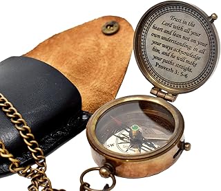 Trust in The Lord Engraved Compass, Proverbs 3: 5-16 Graduation gift, Compass with Stamped Leather case, Camping Compass, Boating Compass, Confirmation Gift Ideas, Religious Gifts, Missionary Gifts