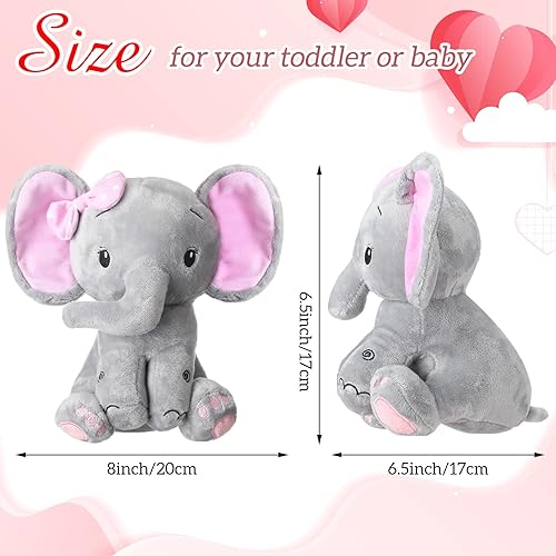 Miniatura 3 de 6 piezas de animales de peluche de elefante de 8 pulgadas con orejas grandes, regalo para baby shower, niños y niñas, decoración de cama de