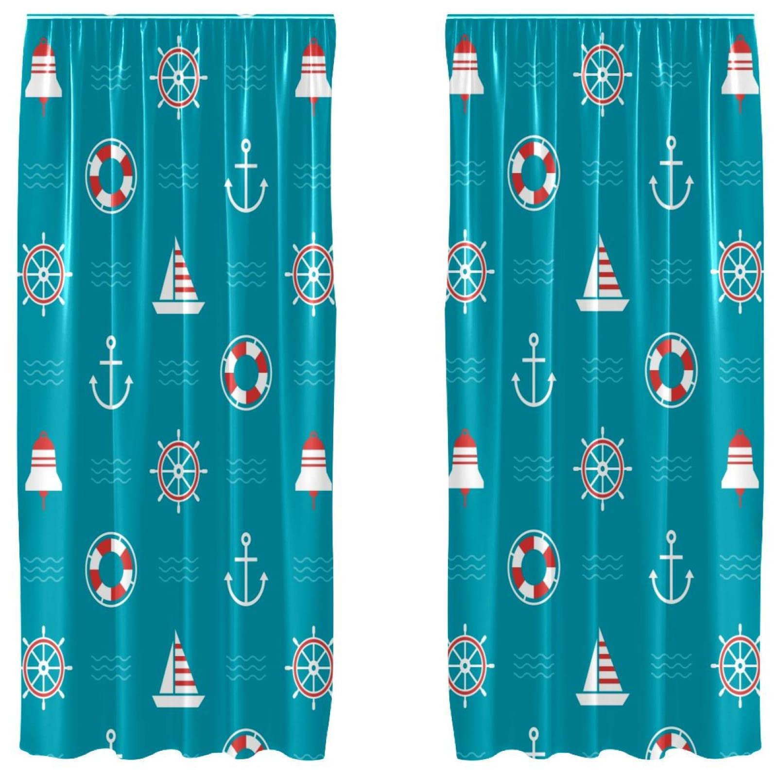 Rideaux de salon motif nautique marine boussole 140x213 cm