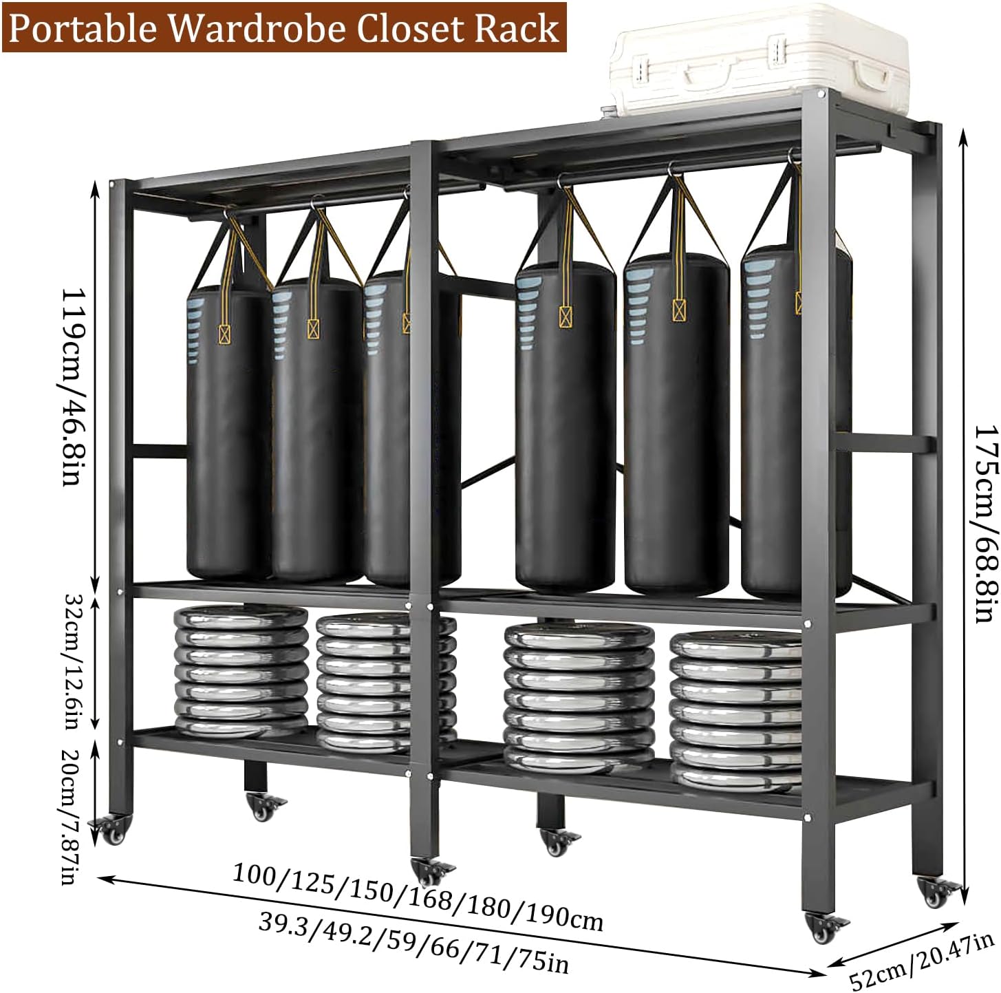 YTLEMON Heavy Duty Wardrobe Closet with Cover, Metal Rolling Clothes Rack, Foldable Portable Closet Organizer System Freestanding Garment Rack for Bedroom, Living Room, Rental (LightGray, 49IN)