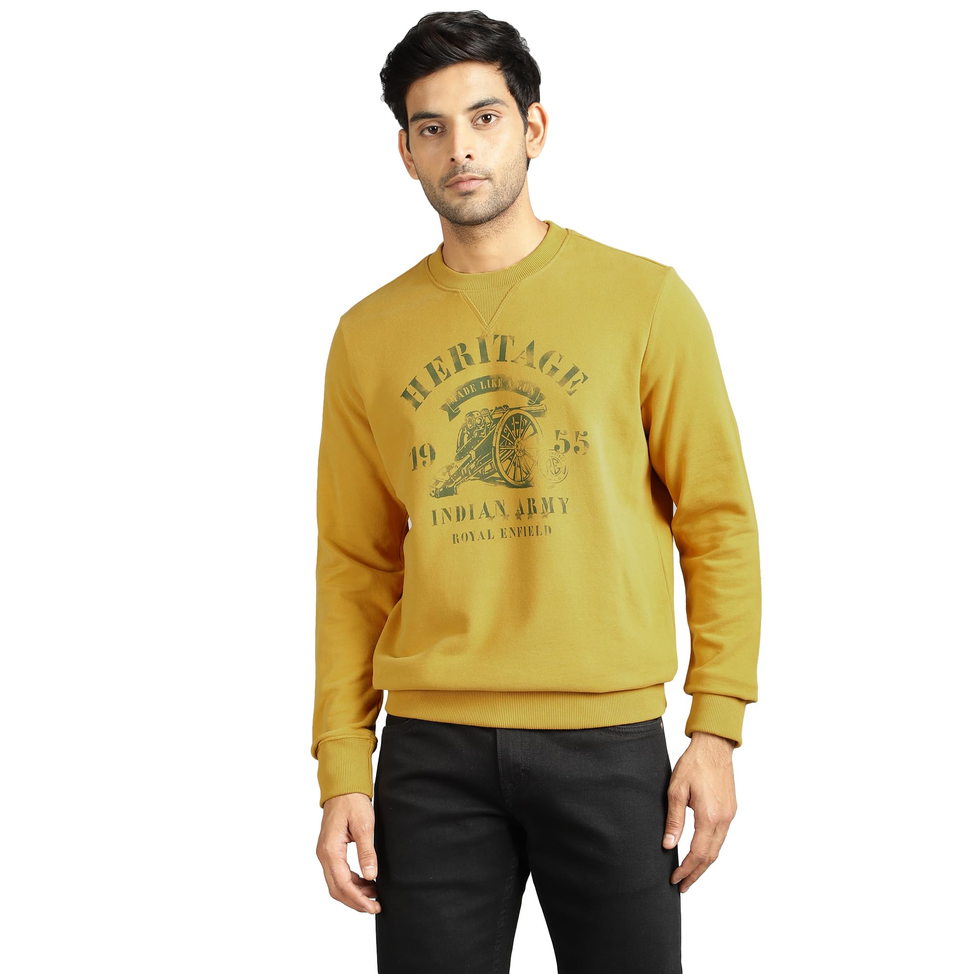 Royal Enfield Heritage Sweatshirt Mustard (L) 42 CM | Material: 100% Cotton | Fabric: Terry 340.0 GSM | Type: Crewneck | Style : Fashion | Gender: Men's-image-24