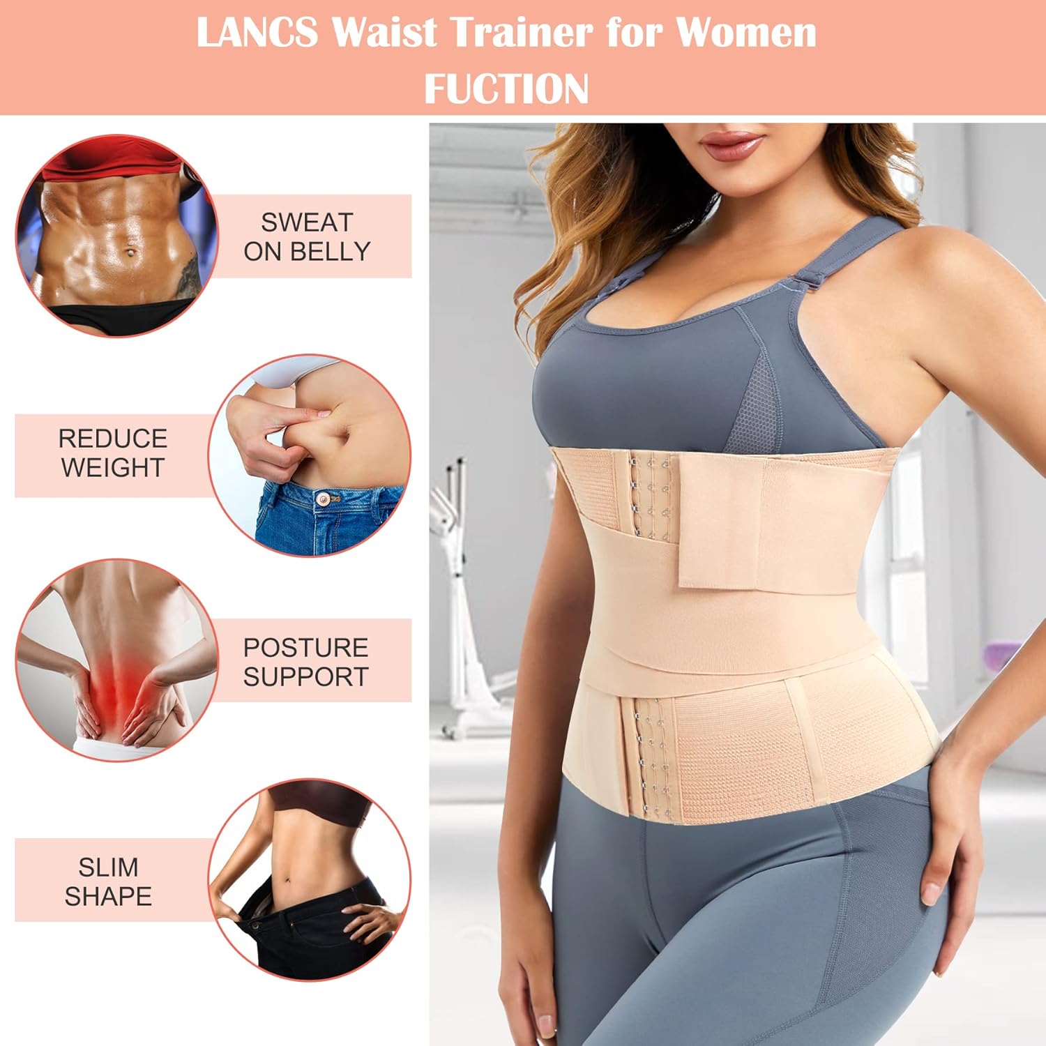 Miniatura 5 de LANCS Entrenador de cintura 2 en 1 para mujer, cintura de grasa del vientre inferior, faja moldeadora de cintura posparto