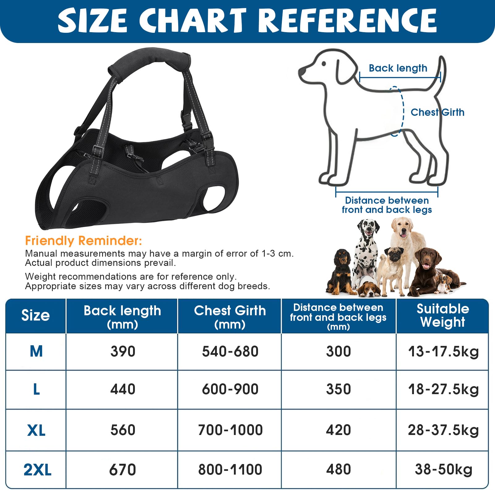 Imbragatura di Sostegno per Cani Grande, Imbragatura per Cani, Imbragatura di Sollevamento per Cani per Disabili, Feriti o Anziani (L)