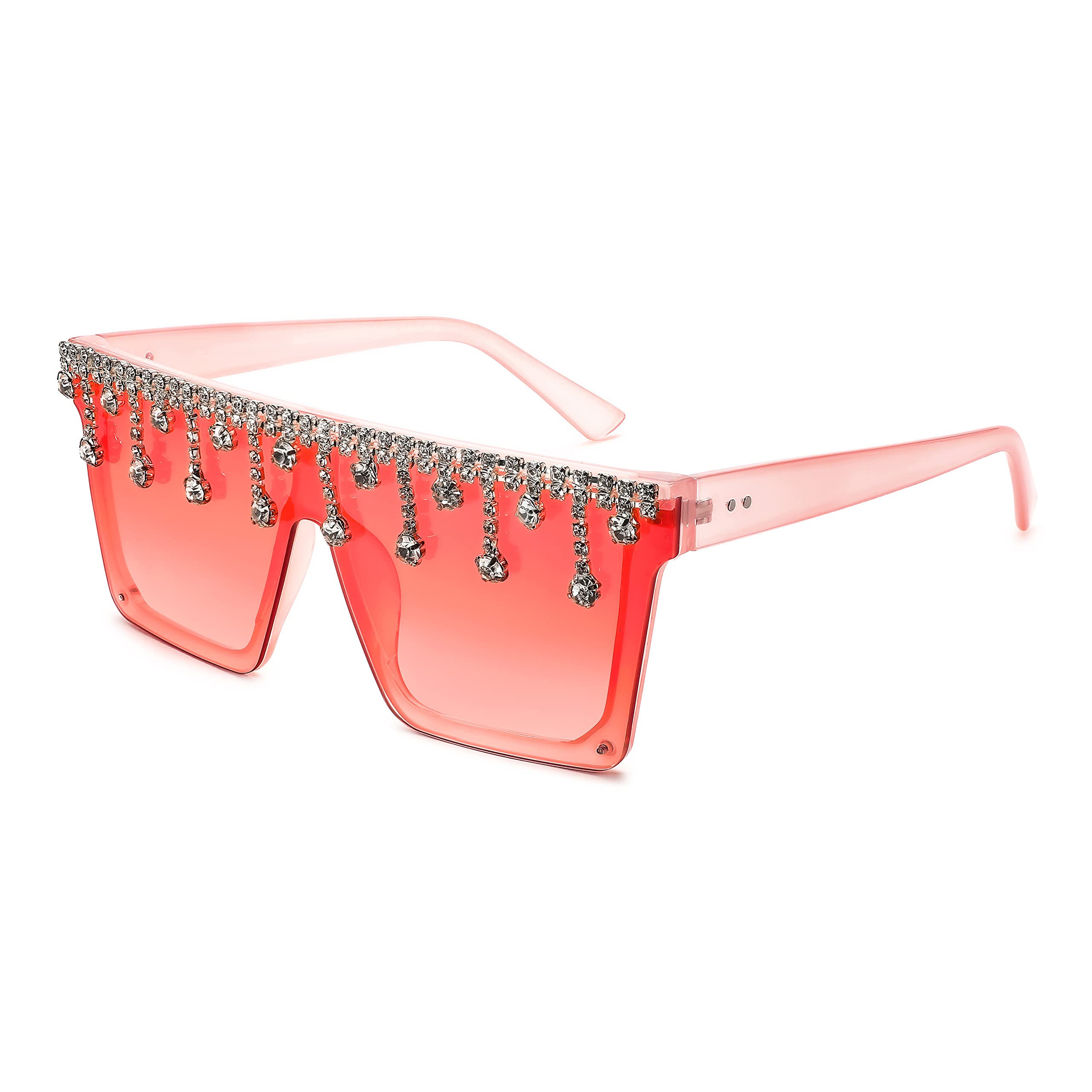 FEISEDY Oversized Square Trendy Sunglasses Womens Crystal Tassels Sparkling Shades Flat Top Visor B2976