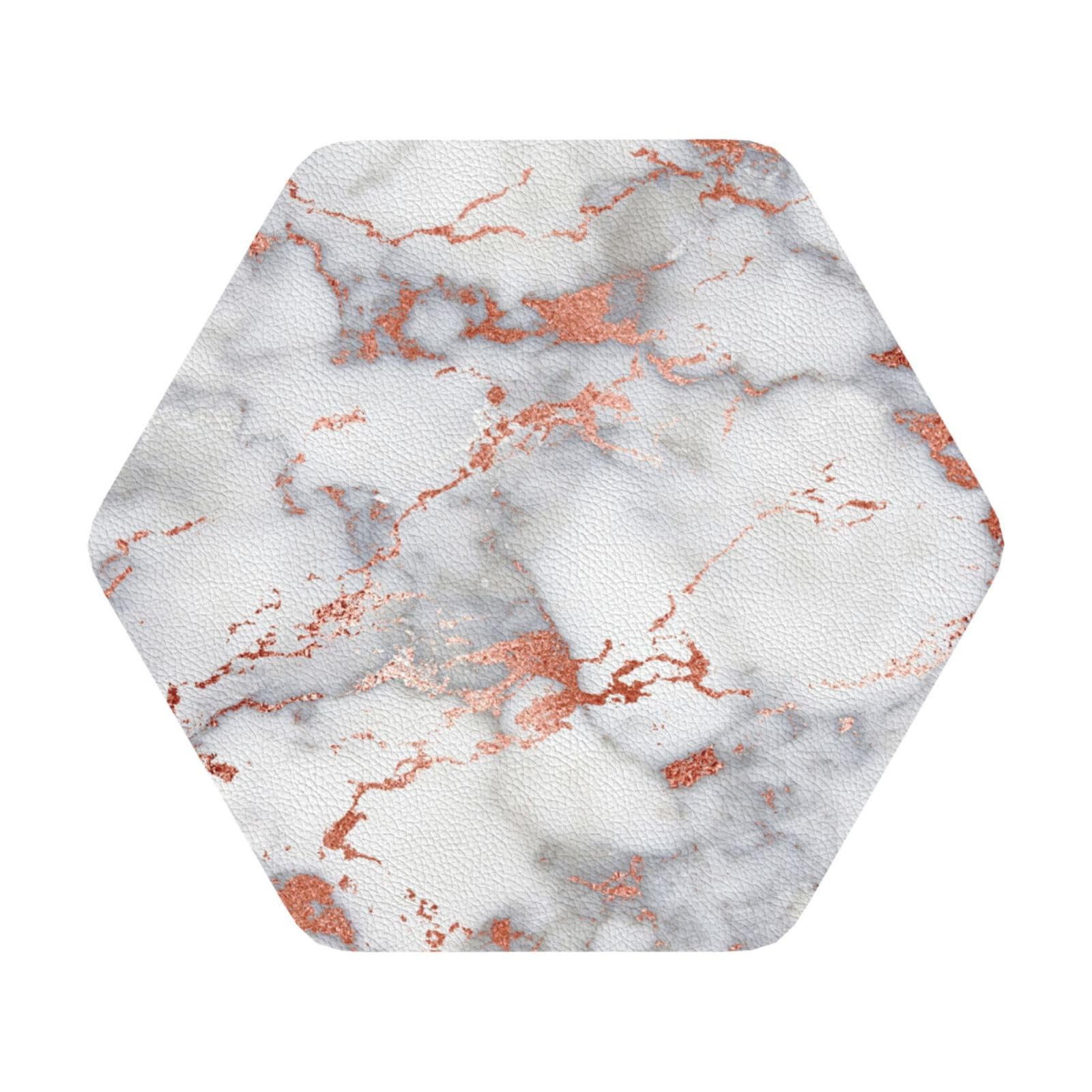 Rose Gold Marble PU Leather Coasters Set of 6 Hexagon Drink Coasters