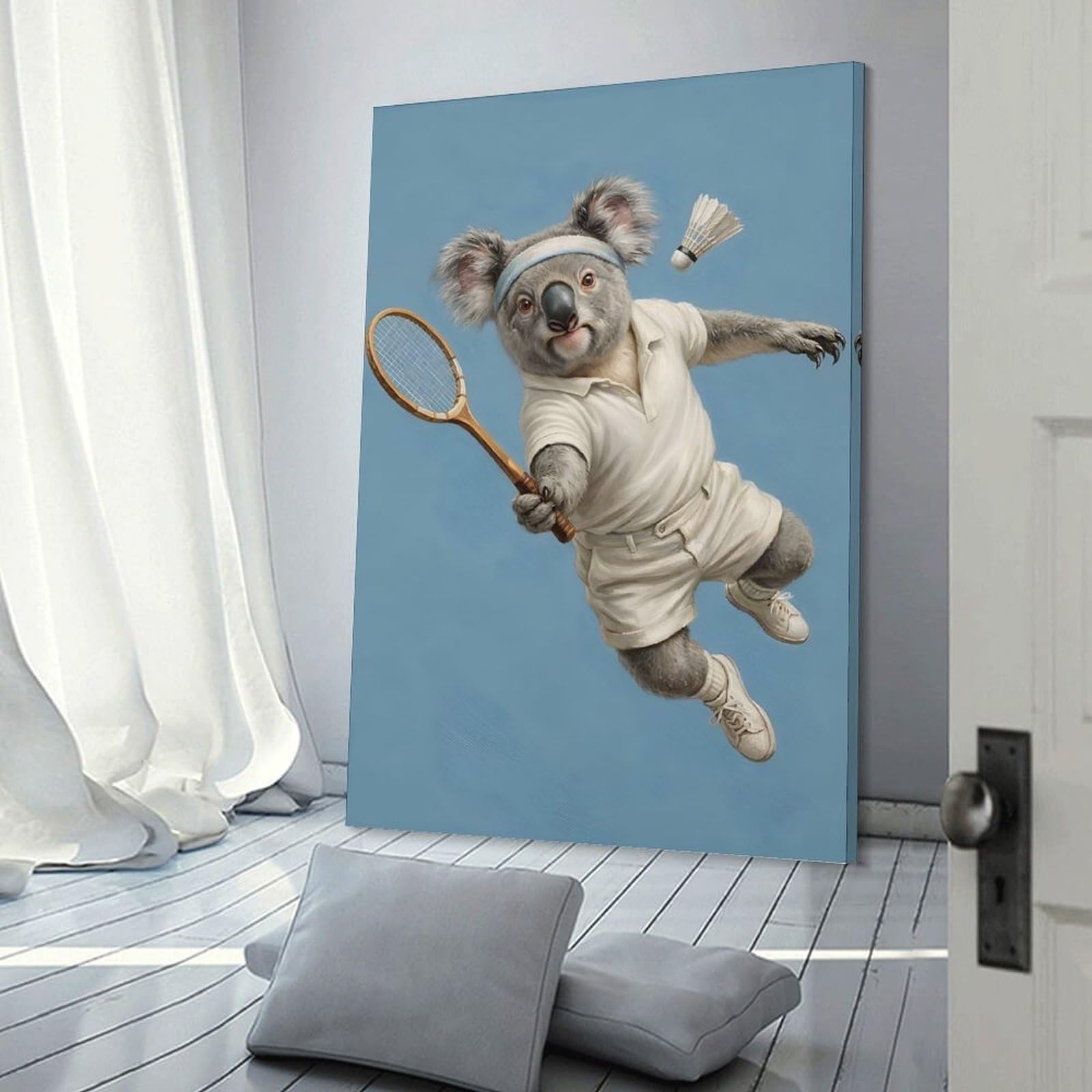 Junmoney Frame-Style-2-1 Koala Tennis Player With Racquet Room Decor Wall Art 16X24inch(40X60cm), For Bedroom, Guest Room Or Reading Nook, An Easy Wall Refresh For Bedrooms