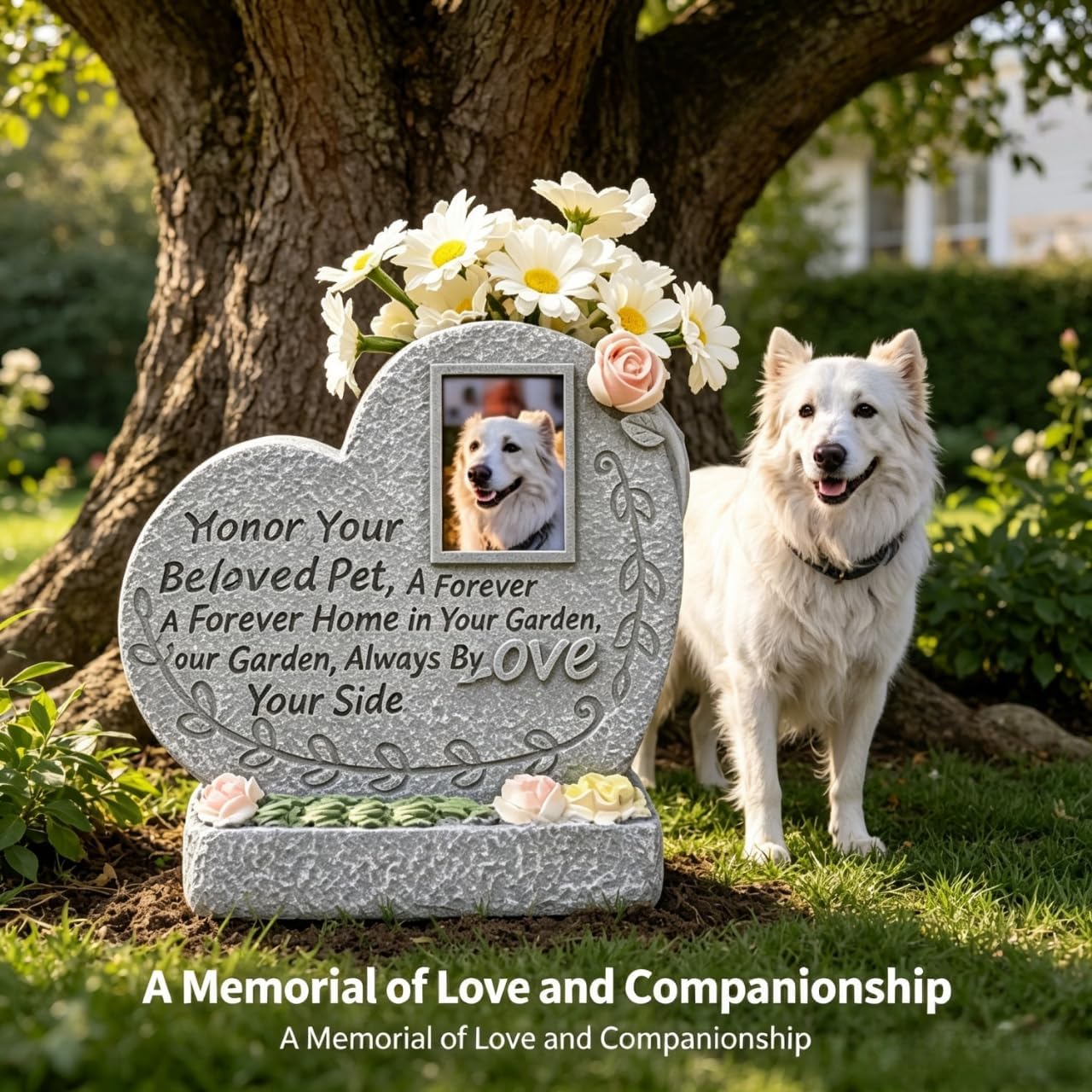 Heart Shaped Pet Memorial Stone with Picture Frame – Weatherproof Dog Grave Marker for Outdoor or Indoor Use – Sympathy Gift for Loss of Dog or Cat, Personalized Pet Headstone Alternative