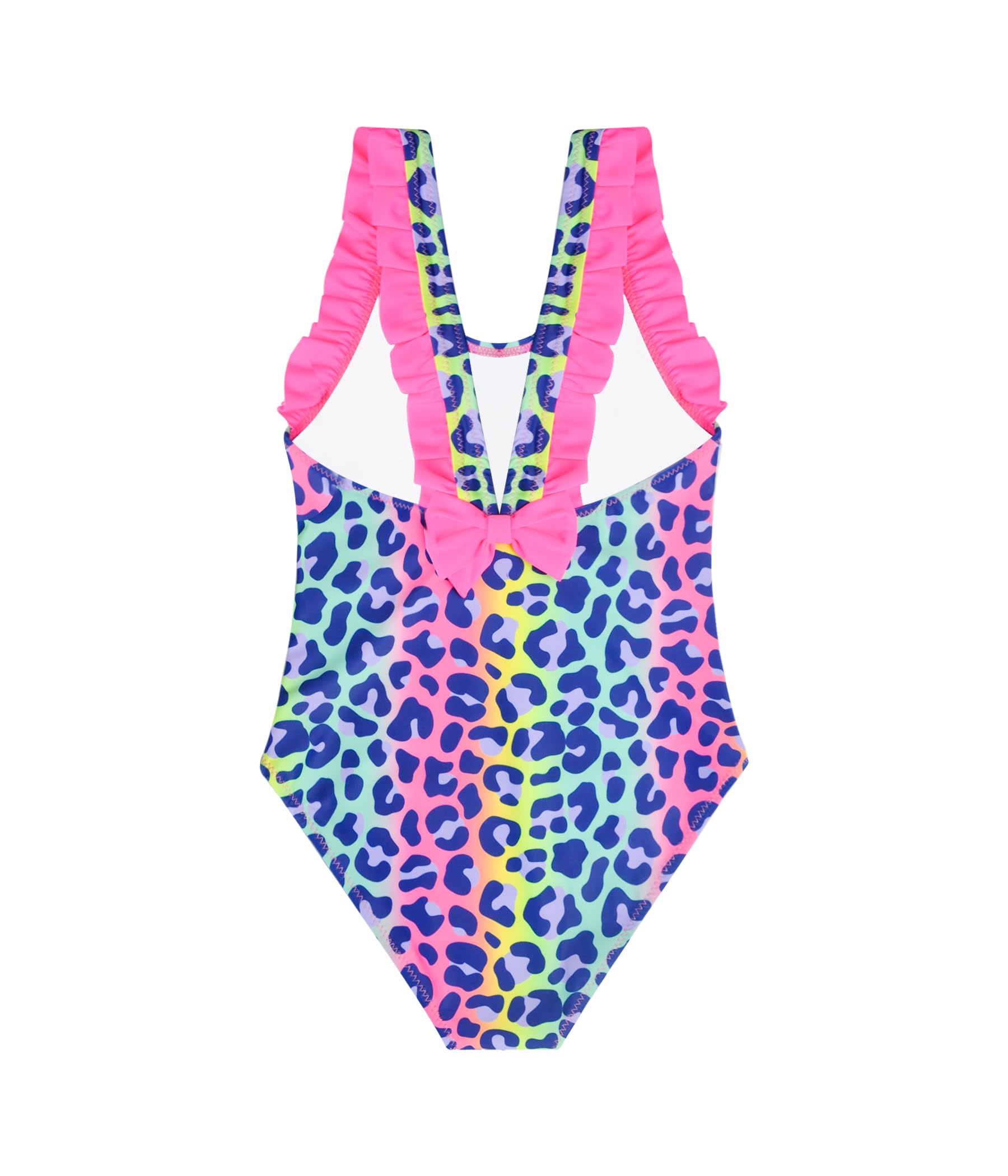 Power Flower Bañador Niña Entero Leopardo con Volantes y Lazo en la Espalda de Secado Rápido para Playa Piscina Vacaciones 2–10 Años