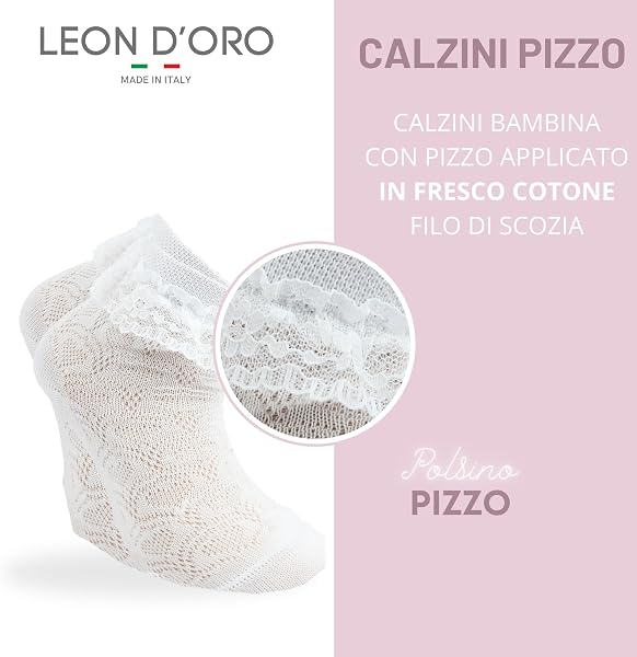 LEON D'ORO Calzini Bambina Eleganti COTONE FILO DI SCOZIA Leggero 3 Paia Calze Cerimonia Bimba Made in Italy - 5