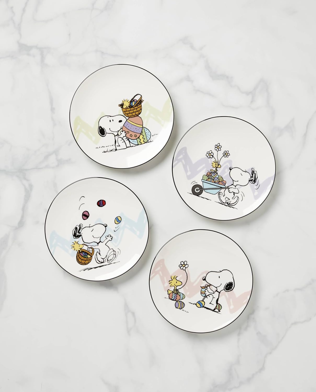 Lenox Dinnerware Set, Peanuts Easter Snoopy 4-Piece Accent Plates Set, Service For 4, Porcelain Plates, Dishwasher & Microwave Safe, Salad & Pasta Plate, Spring Dinnerware (Assorted, 4 Piece)