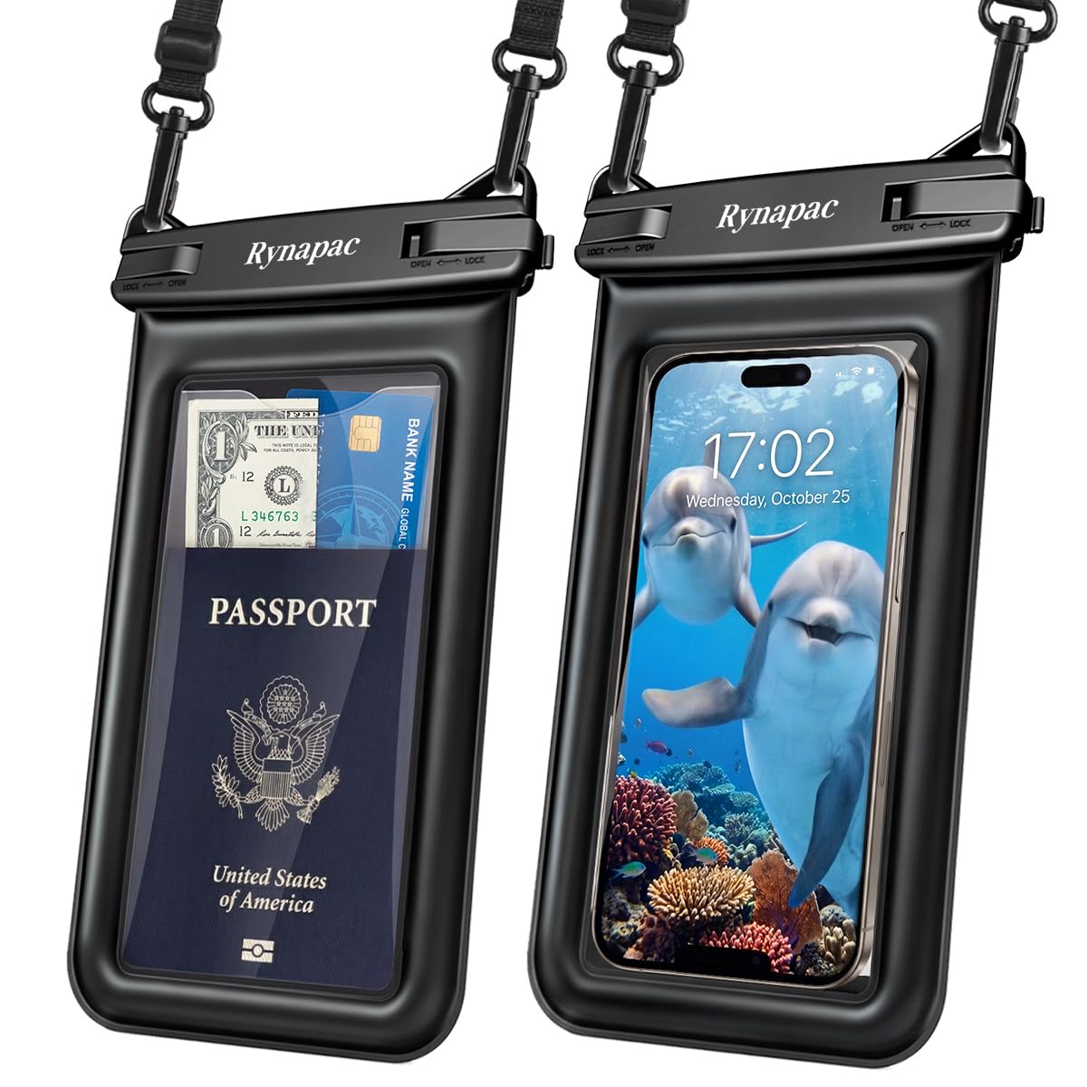 Rynapac Floating Waterproof Phone Pouch [Up to 8.5"] - 2 Pack IPX8 Waterproof Phone Case with Lanyard for iPhone 17 16 15 Pro Max, Galaxy S26 S25