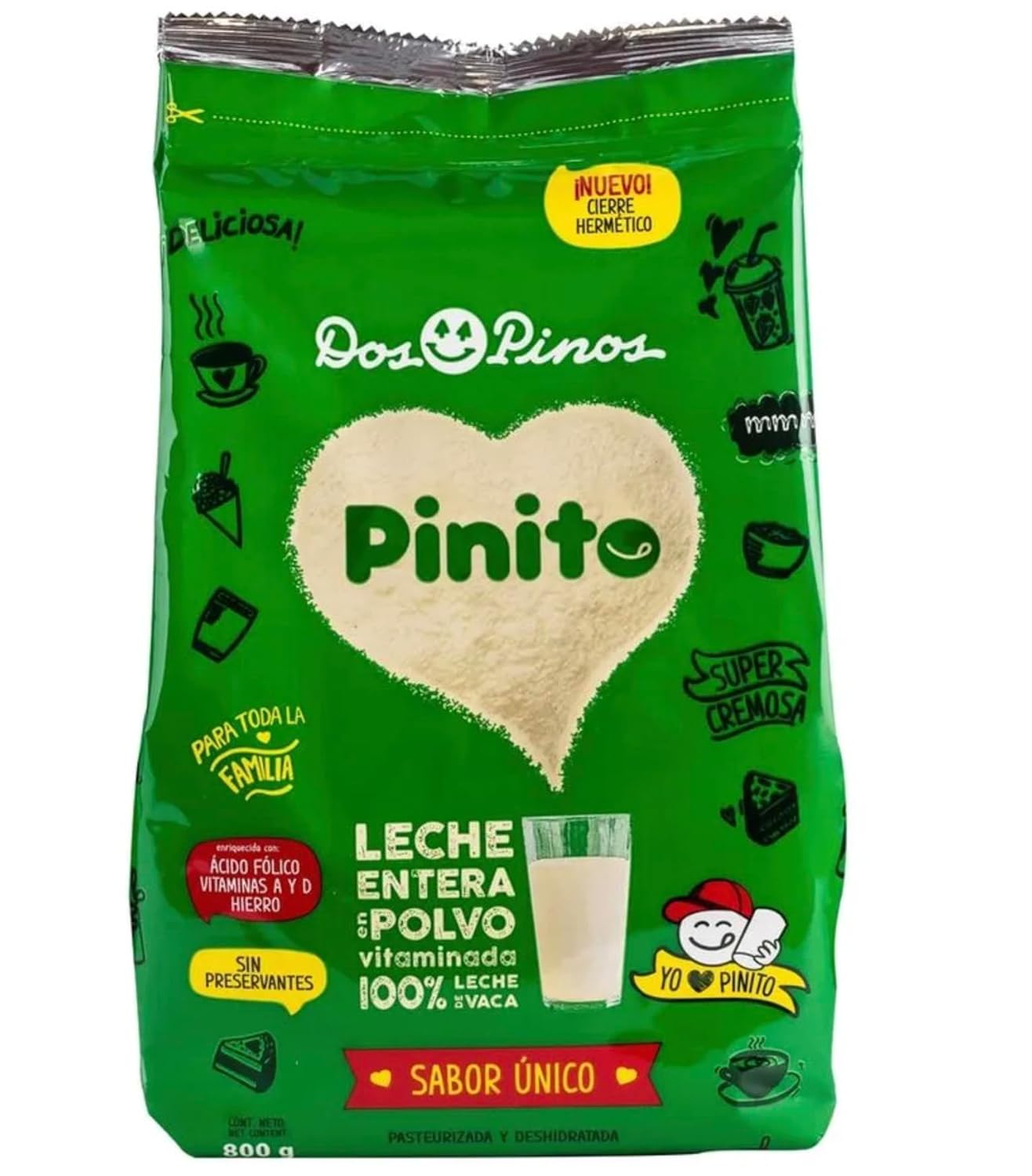 DOS PINOS Leche Pinito – Leche Entera en Polvo, 800 g (28.2 oz) | Whole Milk Powder | Instantánea, Nutritiva y Cremosa- los pinos