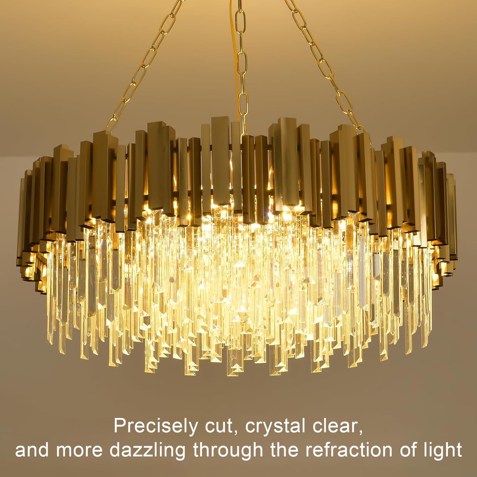 Kryształ żyrandola, Trzy Kolorowe Nowoczesne światło Luksusowa Lampa Sufitowa, Wisząca łańcuch Regulowany Do Jadalni Sypialni Do Salonu(Size:80cm)