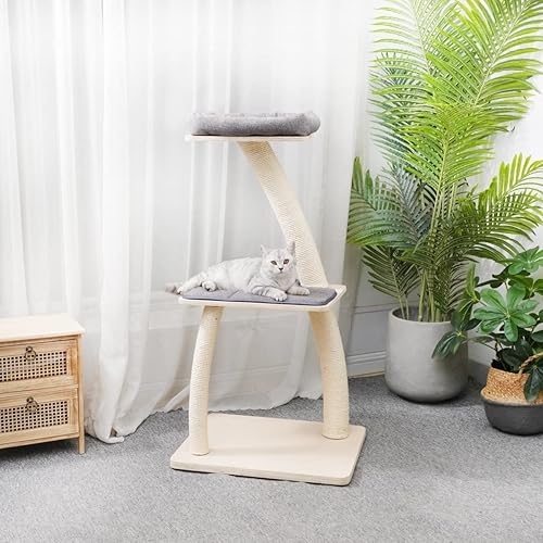 Miniatura 6 de AGILE Torre de madera contrachapada prémium de 45 pulgadas con postes de escalada para rascar (Apollo)