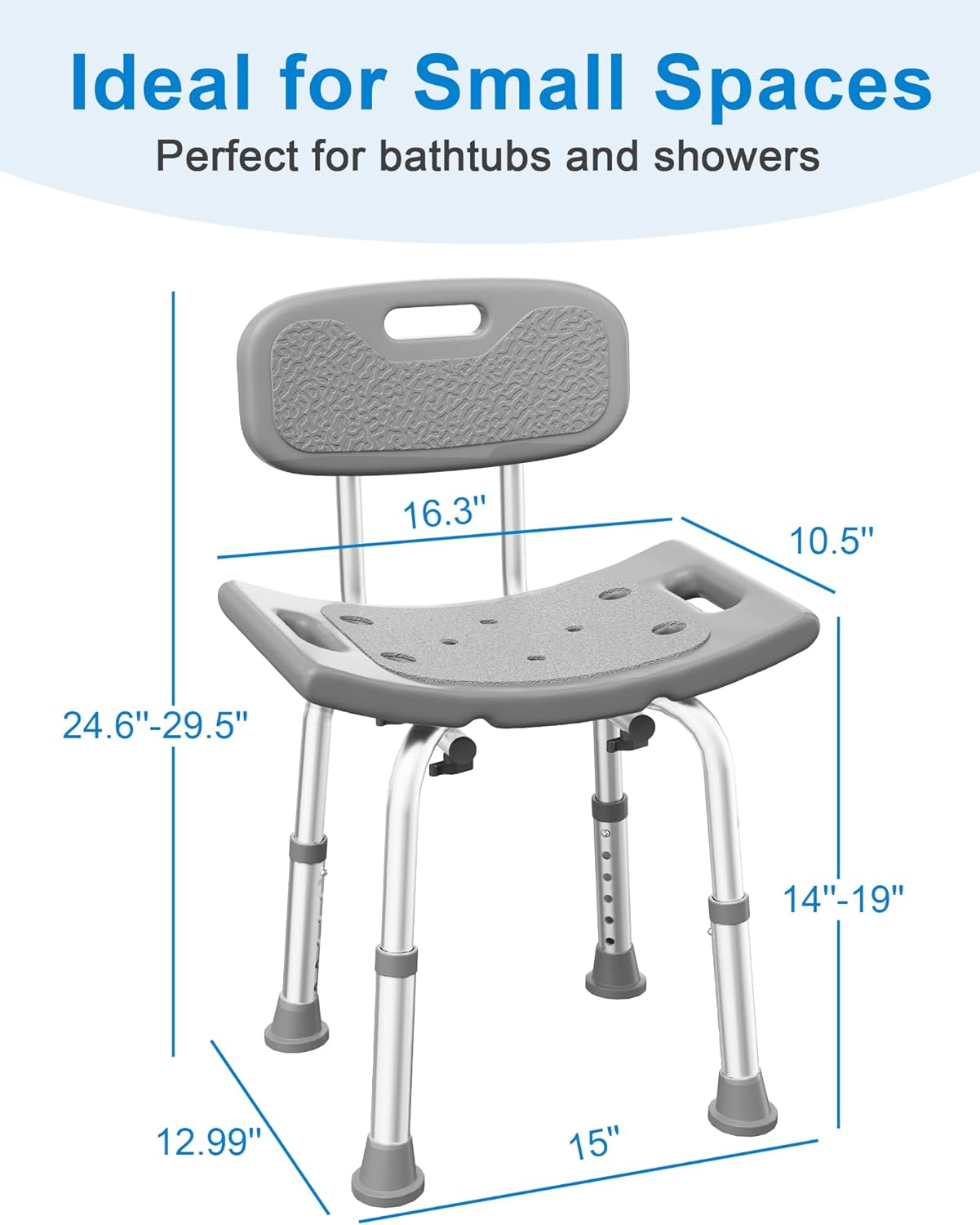 HOMLAND Shower Chair for Inside Shower with Removable Back, 400 lbs Heavy Duty Bath Seat for Bathtub, Safety Bath Stool for Seniors and Disabled - Gray