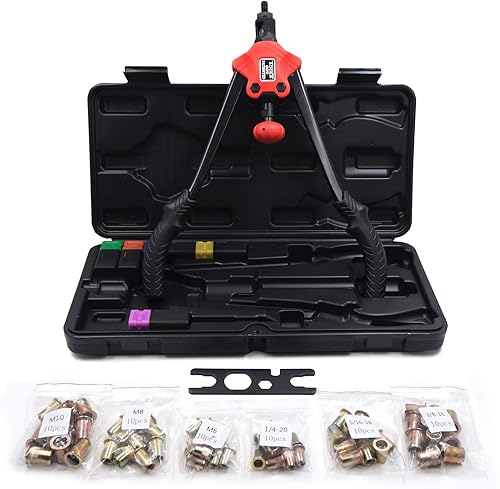 Miniatura 2 de XKMT - Pistola de tuerca remachadora tipo perilla 14.173 in 14" 60pcs Kit de pistola de tuerca remachadora Herramientas de ajuste Herramienta de