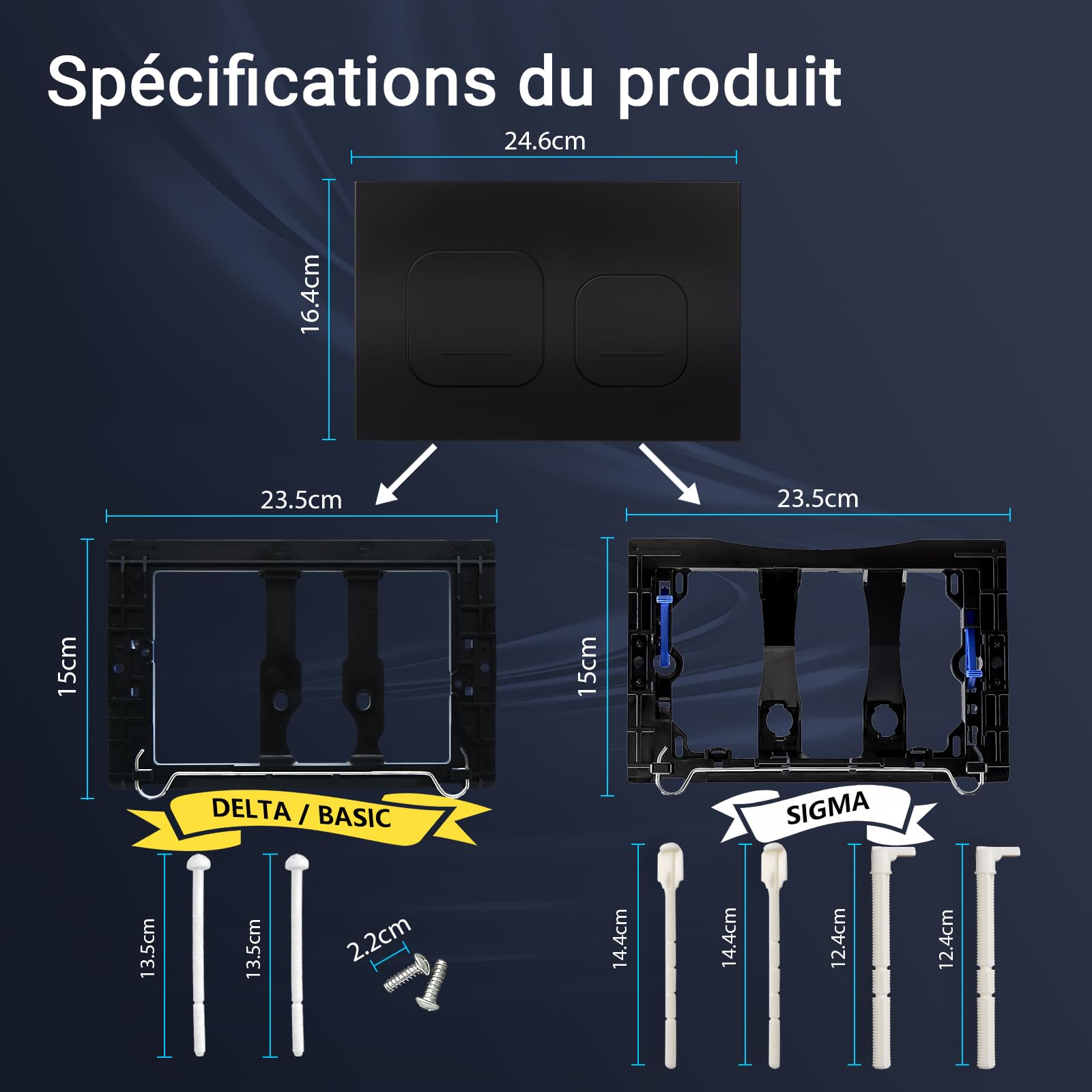 Empyreal Plaque de commande WC Compatible avec Geberit Duofix Sigma et Delta|115610001 Trappe de visite pour réservoir encastré|Double chasse d'eau|246 x 164 mm（Noir Mat）