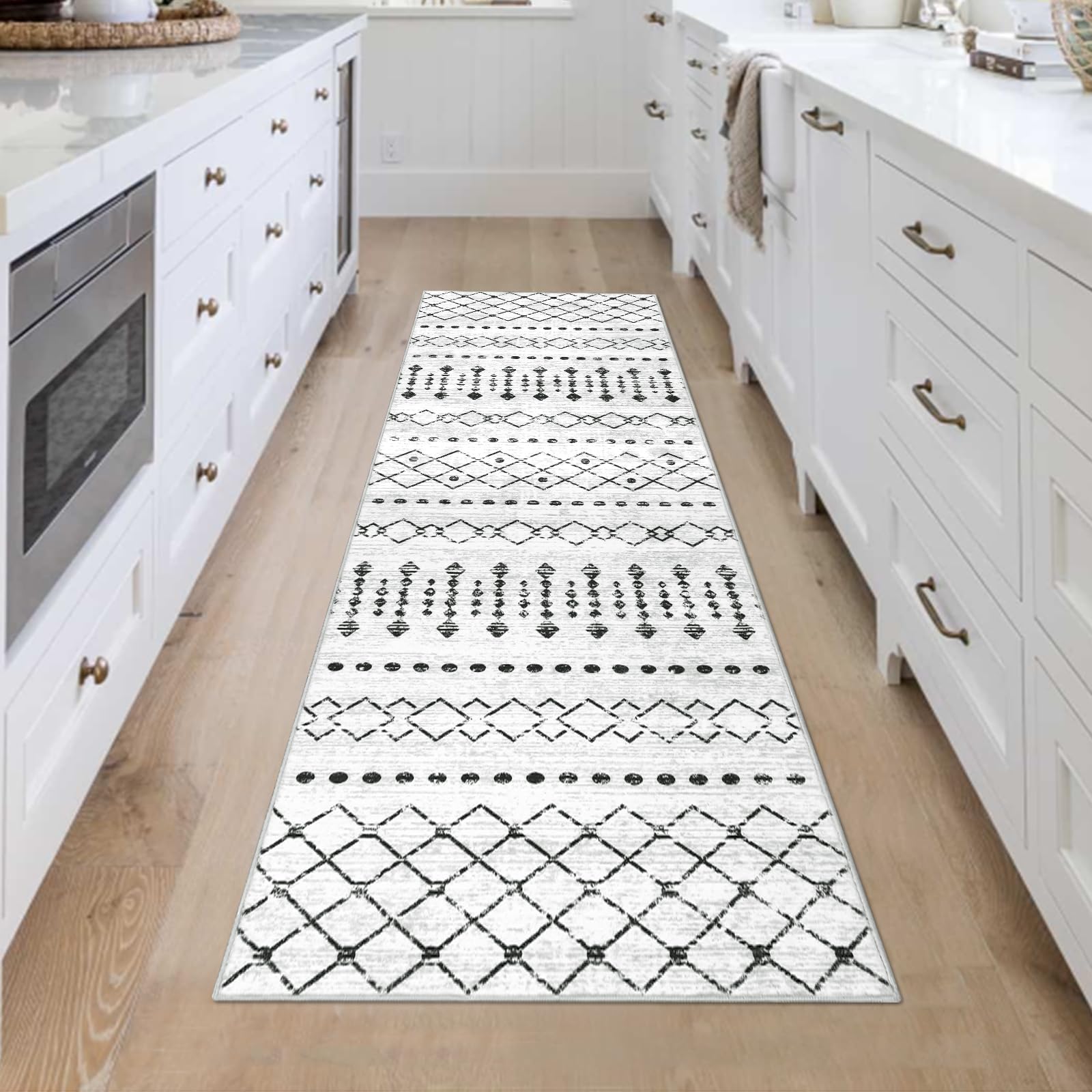 Homcomodar Loper Tapijt Gang 60x300cm Grijs Beige Bende Kortpolig Tapijtlopers Antislip Vloerkleed voor Hal Entree Wasserij Naast Slaapkamer Keuken