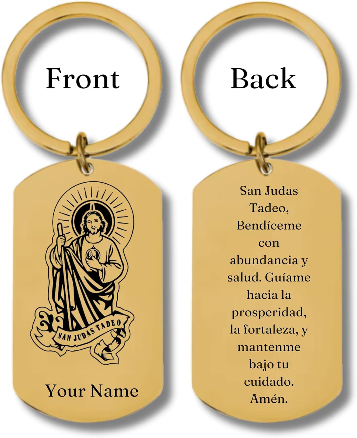 Stainless Steel Rectangular Keychain, San Judas Tadeo para la Abundancia, Personalized Engraving Included - Image 2