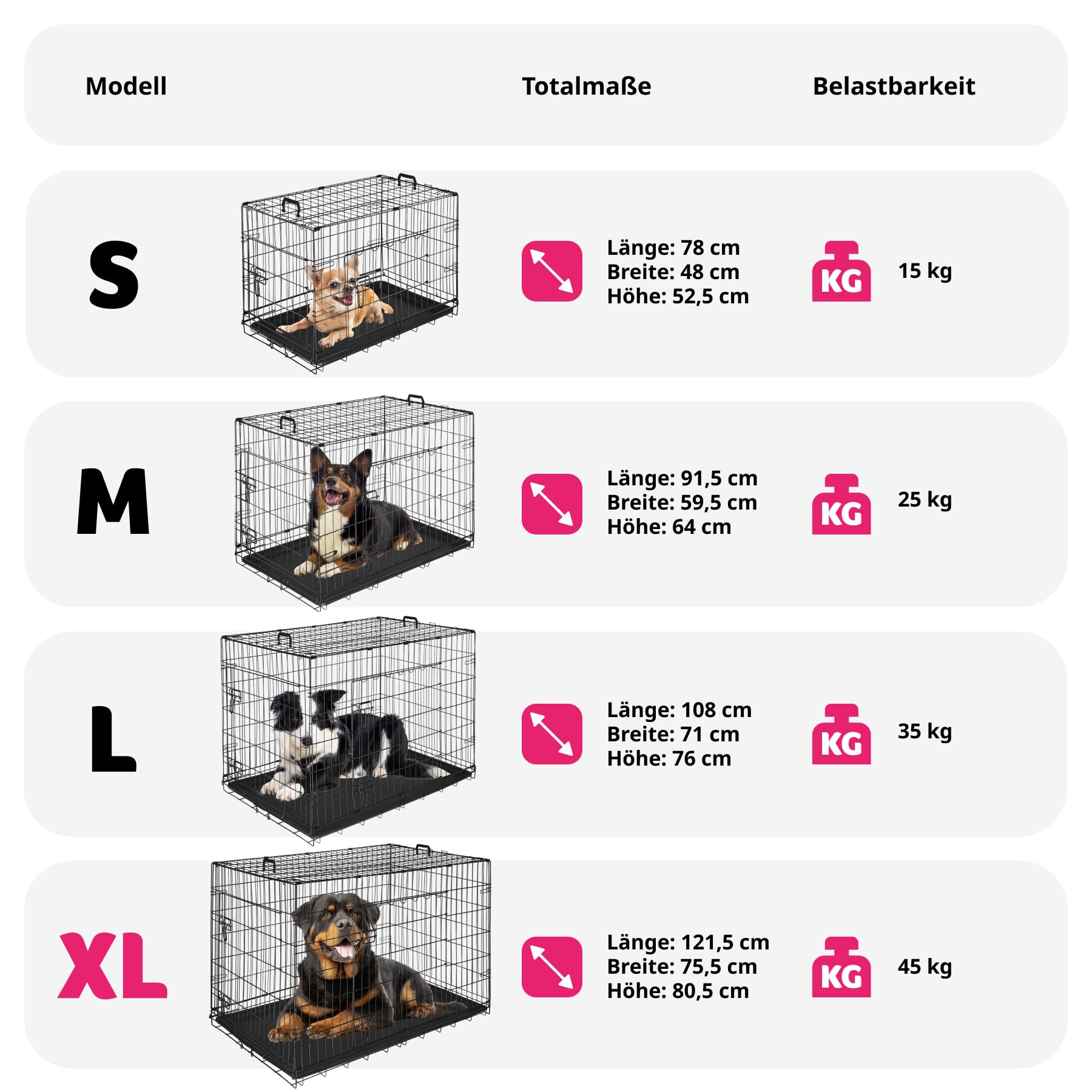 tectake® Hundekäfig, Hundegitter Box, Dog Kennel, Hundebox faltbar, Transportbox stabil, für Hunde und Welpen, für Kofferraum, Auto, Camping und Zuhause, Wohnung - 121,5 x 75,5 x 80,5 cm