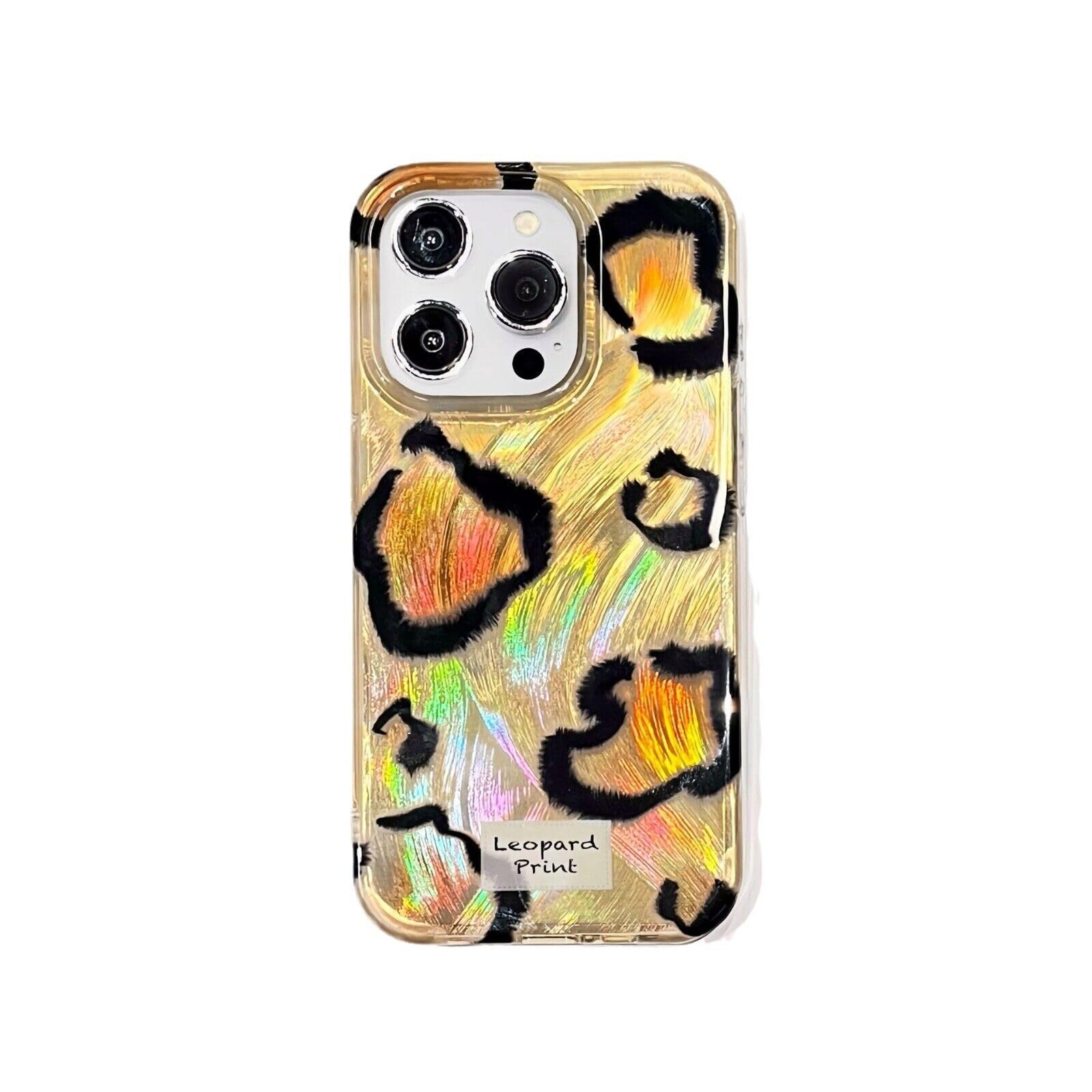 Feather Yarn Laser Cheetah Phone Case, Leopard Print Protective Case for iPhone 12/13/14/15 Pro Max (3, iPhone14 Pro Max)