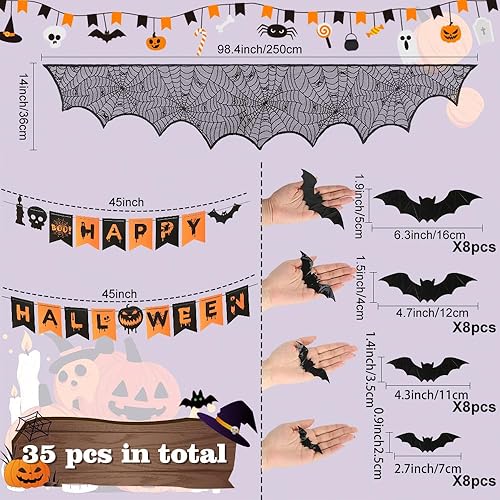 Miniatura 2 de Kit de decoración de Halloween para chimeneas interiores, mantos, decoración de telaraña, calcomanías de decoración de Halloween de murciélagos