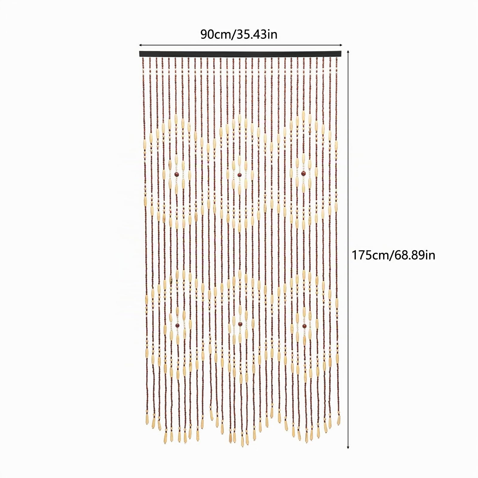 Rideau de porte en perles - Rideau à perles en bambou et perles en bois - 90 x 175 cm (l x H) - Convient pour fenêtre, maison, chambre à coucher - Beige