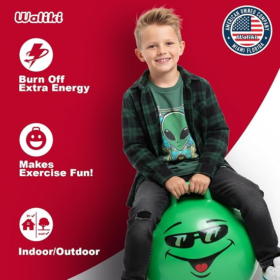 WALIKI Hopper Therapy Ball for Kids 7 8 9 and 10 Years Old | 20 Hoppity Hop Green Jumping Ball Toy | Active Toys for for Boys who Like Hopping