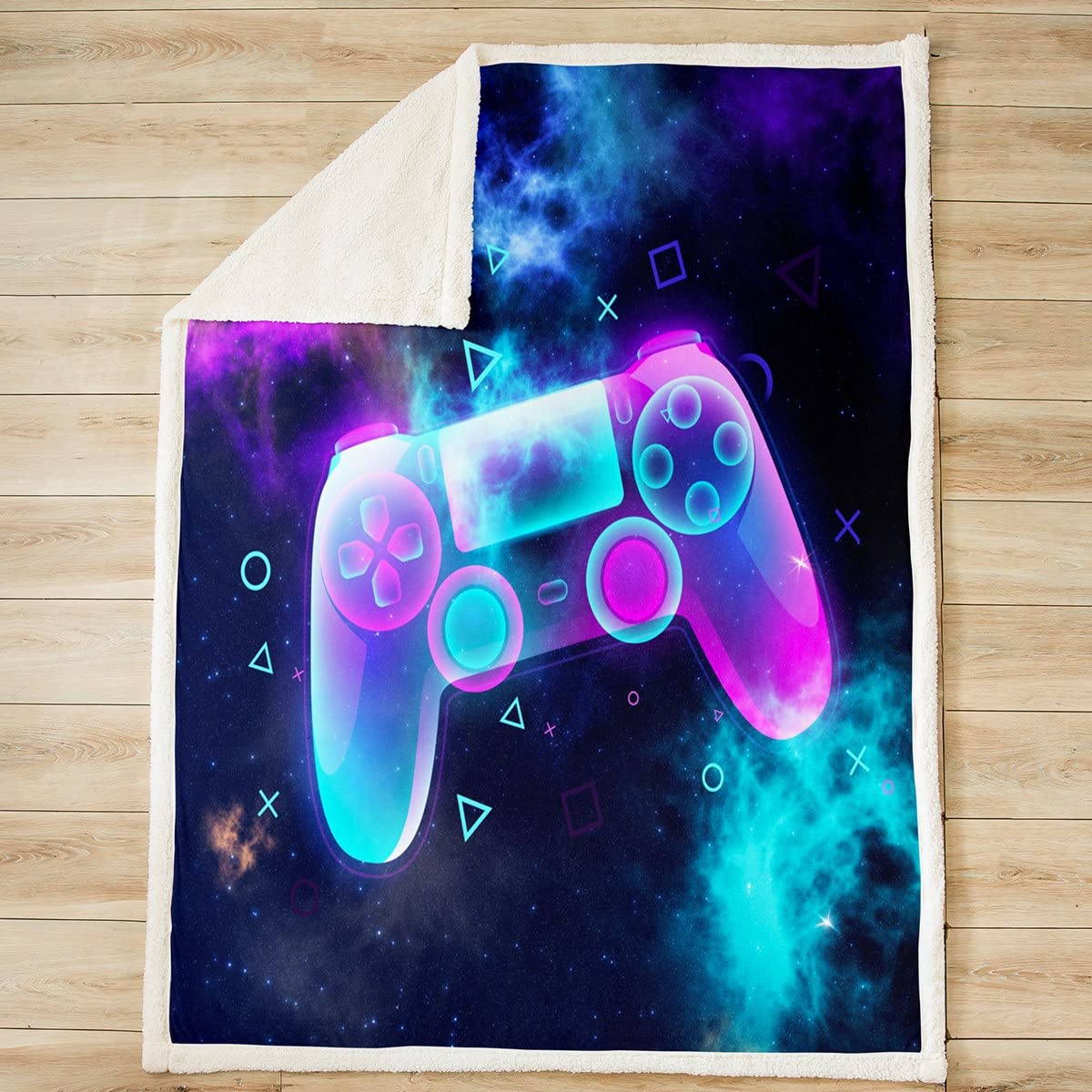 Tbrand Jungen Gamepad Decke Videospiel Wohndecke für Kinder Modern Gamer Controller Kuscheldecke 150x200cm Galaxis Geometrisch Drucken Dekor für Couch Flanell Fleecedecke