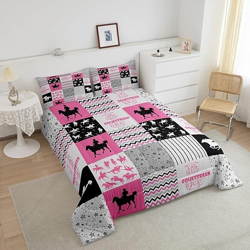 Miniatura 2 de Erosebridal Juego de ropa de cama ecuestre de retazos de búfalo a cuadros de caballo occidental juego de edredón de estrellas galaxias tamaño Queen