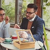 Vista 4 de handrong Caja de té, almacenamiento de bolsas de té, organizador de bolsas de té de bambú, baúl moderno con 9 compartimentos y cubierta transparente